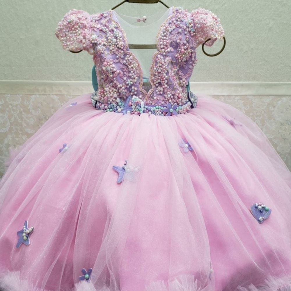 Mermaid Pink and Purple Beaded Tulle Dress